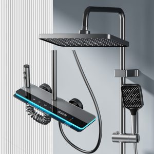 Hydropower LED Digital Display Rainfall Shower System with Handheld Shower – Aluminum Alloy Bathroom Shower Set — TWG-SS-066