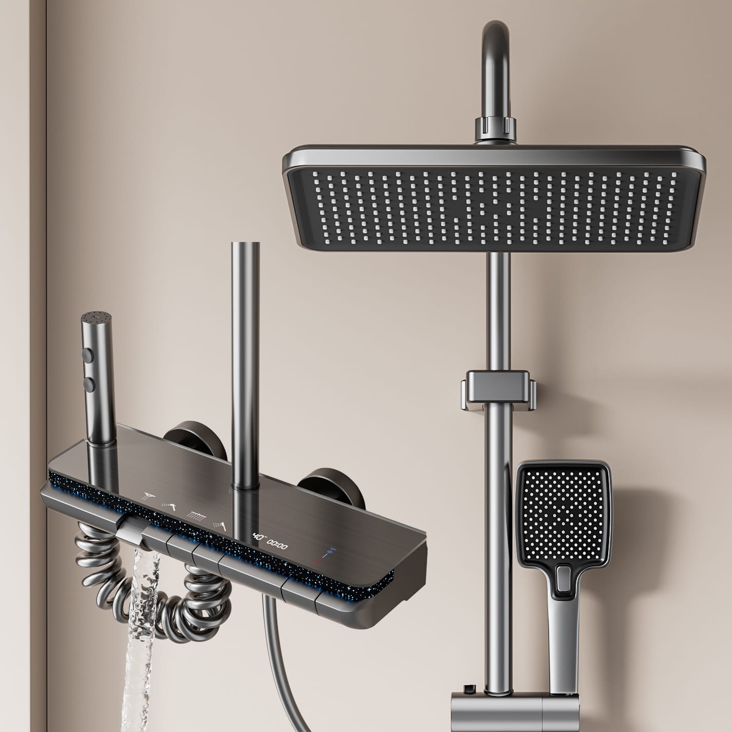 Luxury Digital Thermostatic Shower System – Gun Gray/Milky White Wholesale — TWG-SS-037