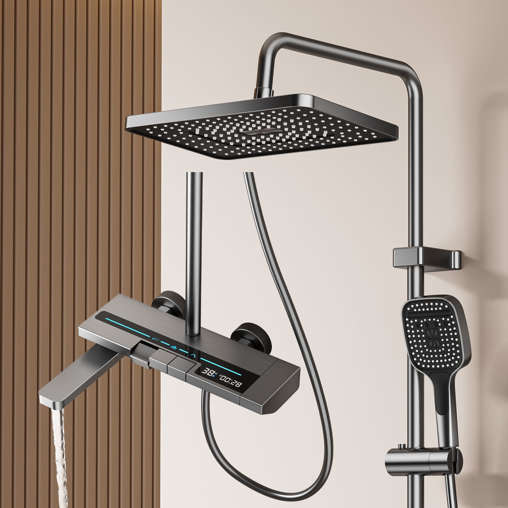 Luxury Gun Gray Digital Shower System – Rainfall & Handheld – Wholesale — TWG-SS-044