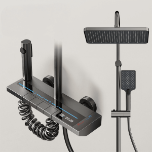Luxury Gun Gray Digital Shower System with Rainfall & Waterfall Spout — TWG-SS-049
