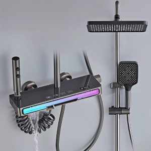 Luxury Gun Grey Digital Thermostatic Shower System with LED Display — TWG-SS-028