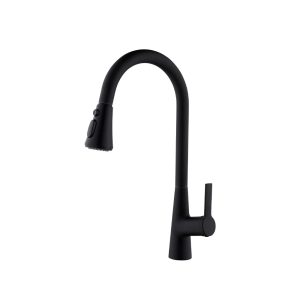 Matte Black Gooseneck Pull-Down Kitchen Faucet with Paddle Lever — TWG-KF-035