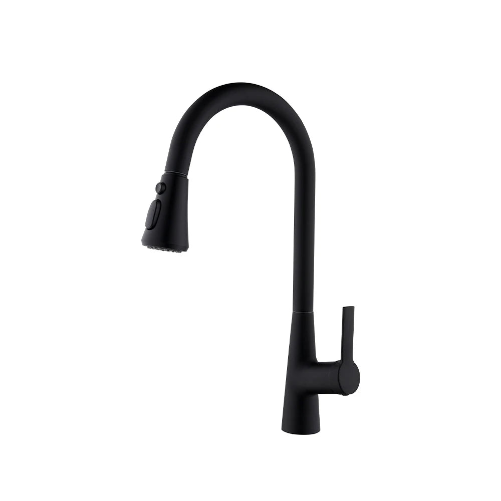 Matte Black Gooseneck Pull-Down Kitchen Faucet with Paddle Lever — TWG-KF-035