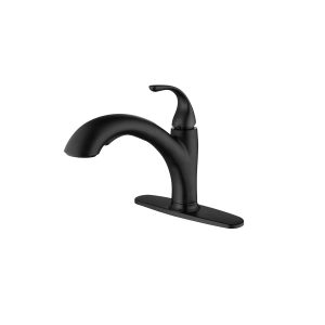 Matte Black Low-Arc Gooseneck Pull-Out Kitchen Faucet — TWG-KF-008