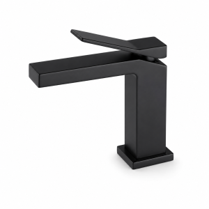 Matte Black Square Single-Handle Bathroom Faucet, Geometric Brass Tap — TWG-BF-026