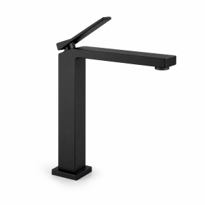 Matte Black Square Tall Vessel Bathroom Faucet, Angular Brass Tap — TWG-BF-025