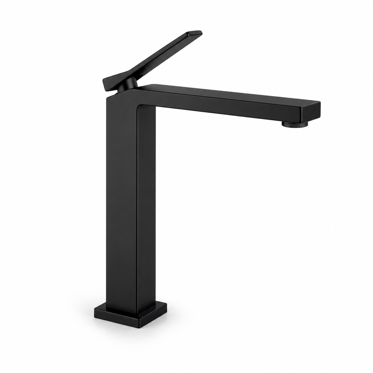Matte Black Square Tall Vessel Bathroom Faucet, Angular Brass Tap — TWG-BF-025