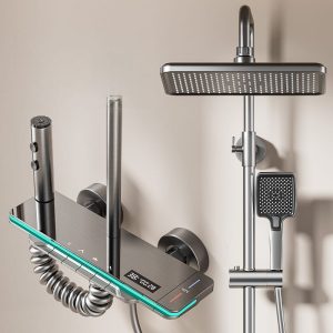 Modern Smart Digital Shower System with Waterfall Spout – Gun Grey — TWG-SS-019