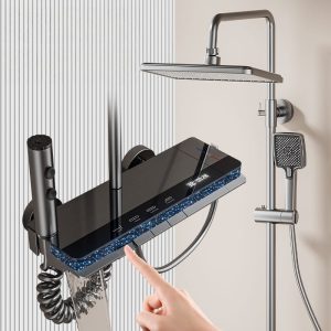 Premium Gun Grey Digital LED Shower System with Waterfall & Rainfall — TWG-SS-021