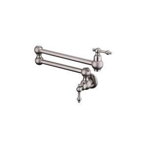 Traditional Brushed Nickel Folding Pot Filler Faucet, Ornate Lever Handles — TWG-KF-038