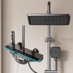Wholesale Digital LED Shower System with Shelf – Gun Gray — TWG-SS-036