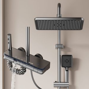 Wholesale Digital Thermostatic Shower System with LED & Shelf – Modern Gun Gray — TWG-SS-039