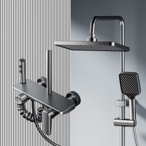 Wholesale Gun Grey Digital LED Shower System: Shelf & Waterfall Spout — TWG-SS-009
