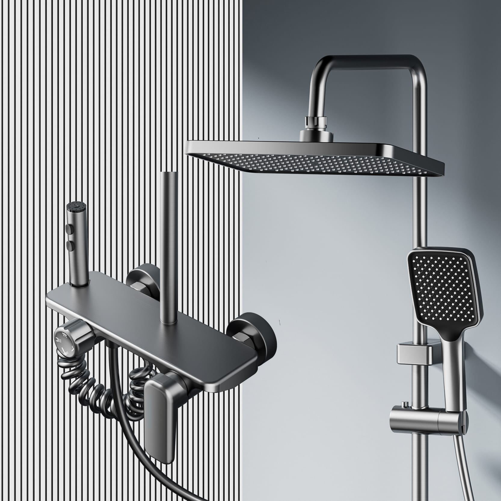 Wholesale Gun Grey Digital LED Shower System: Shelf & Waterfall Spout — TWG-SS-009