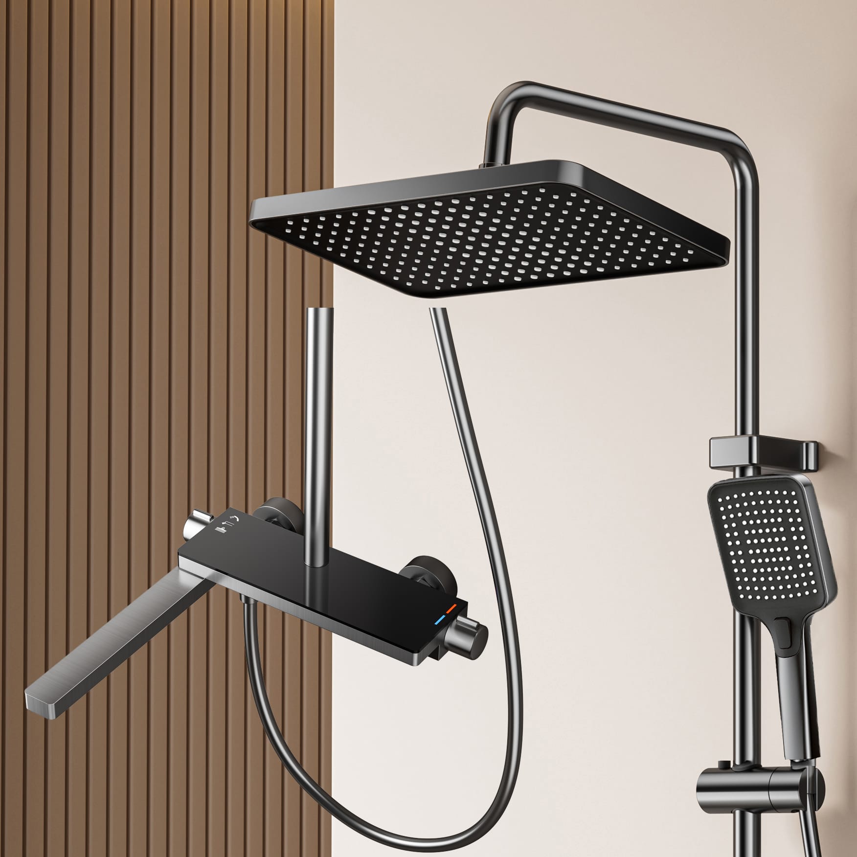 Wholesale Gun Grey Digital LED Thermostatic Shower with Tub Spout — TWG-SS-008